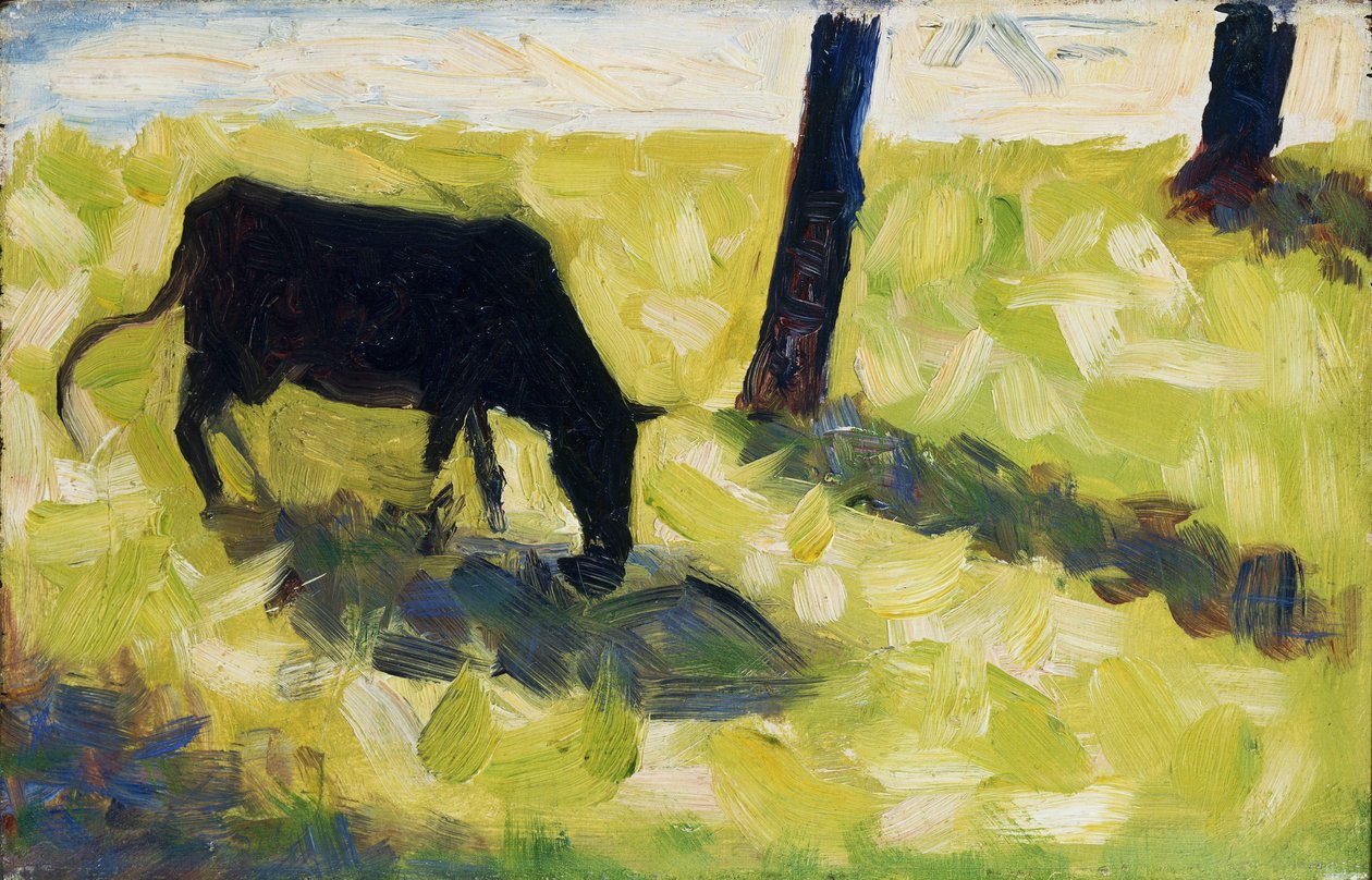 Zwarte koe in een weide door Georges Seurat