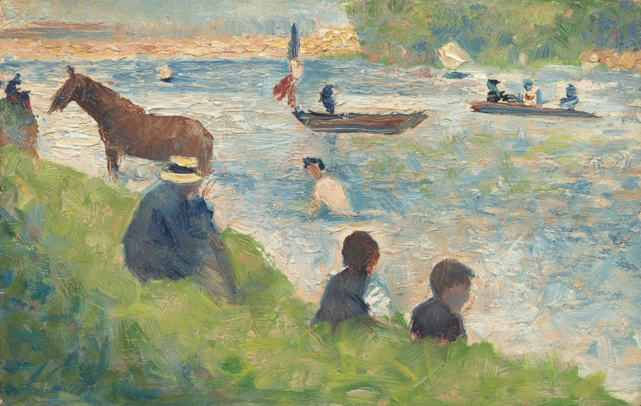 Paard en Boten (Studie voor "Badhuis in Asnières") door Georges Seurat
