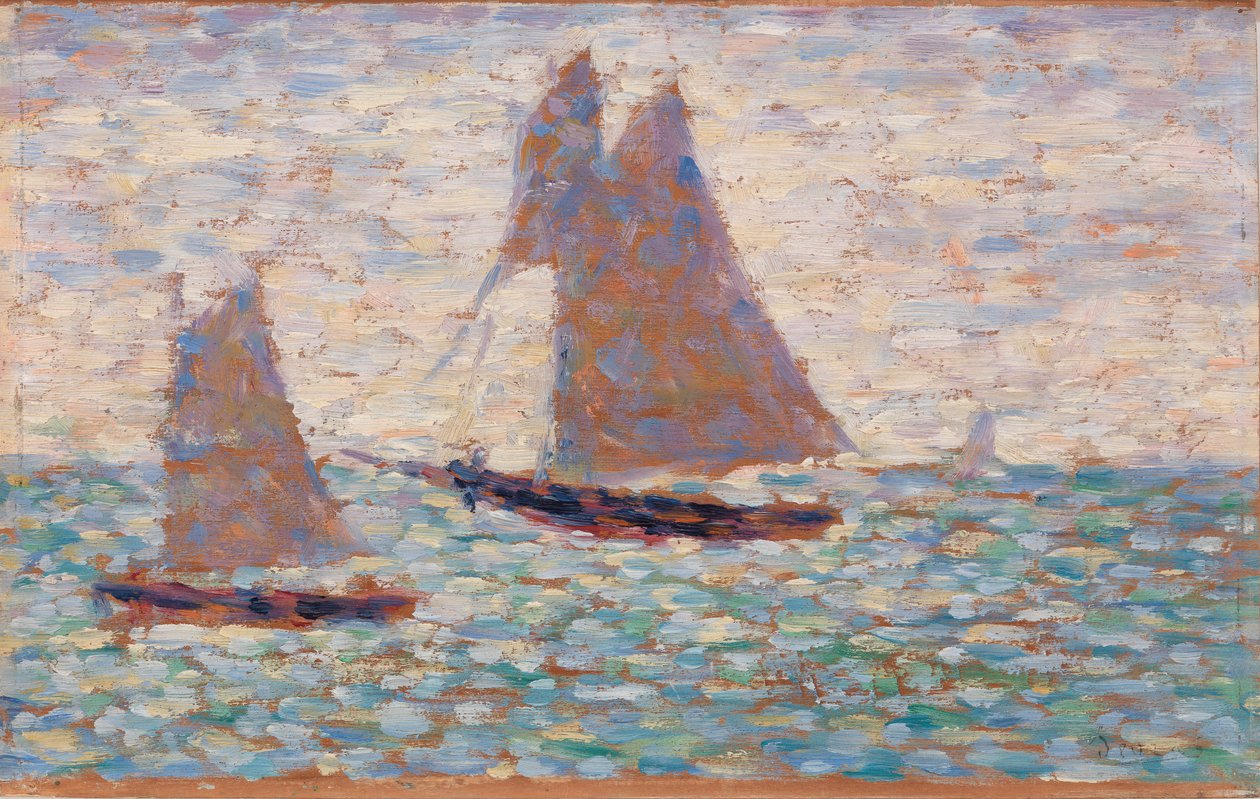 Twee Zeilboten bij Grandcamp door Georges Seurat