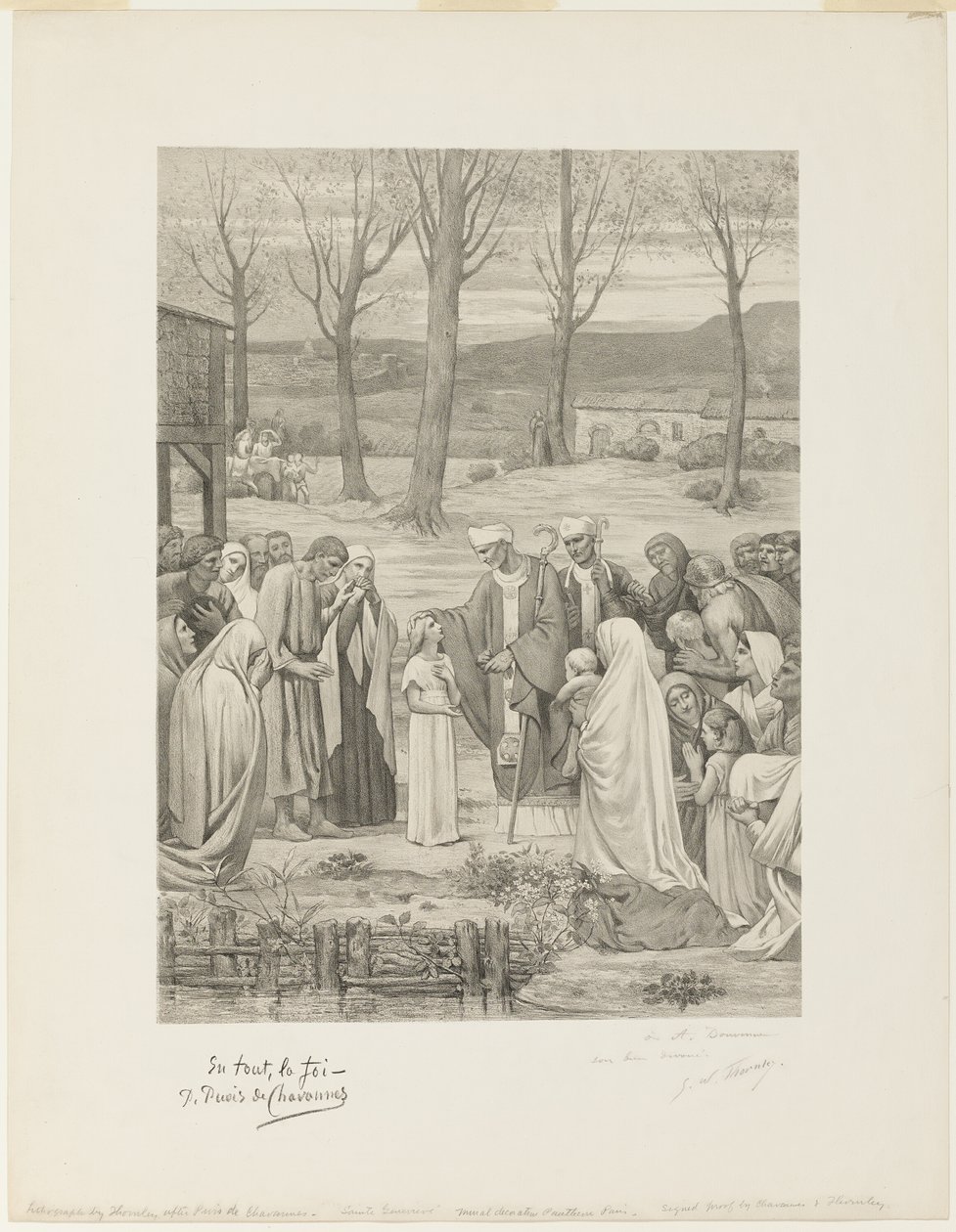 Pastoraal leven van Sainte Geneviève (middenpaneel) door Georges William Thornley