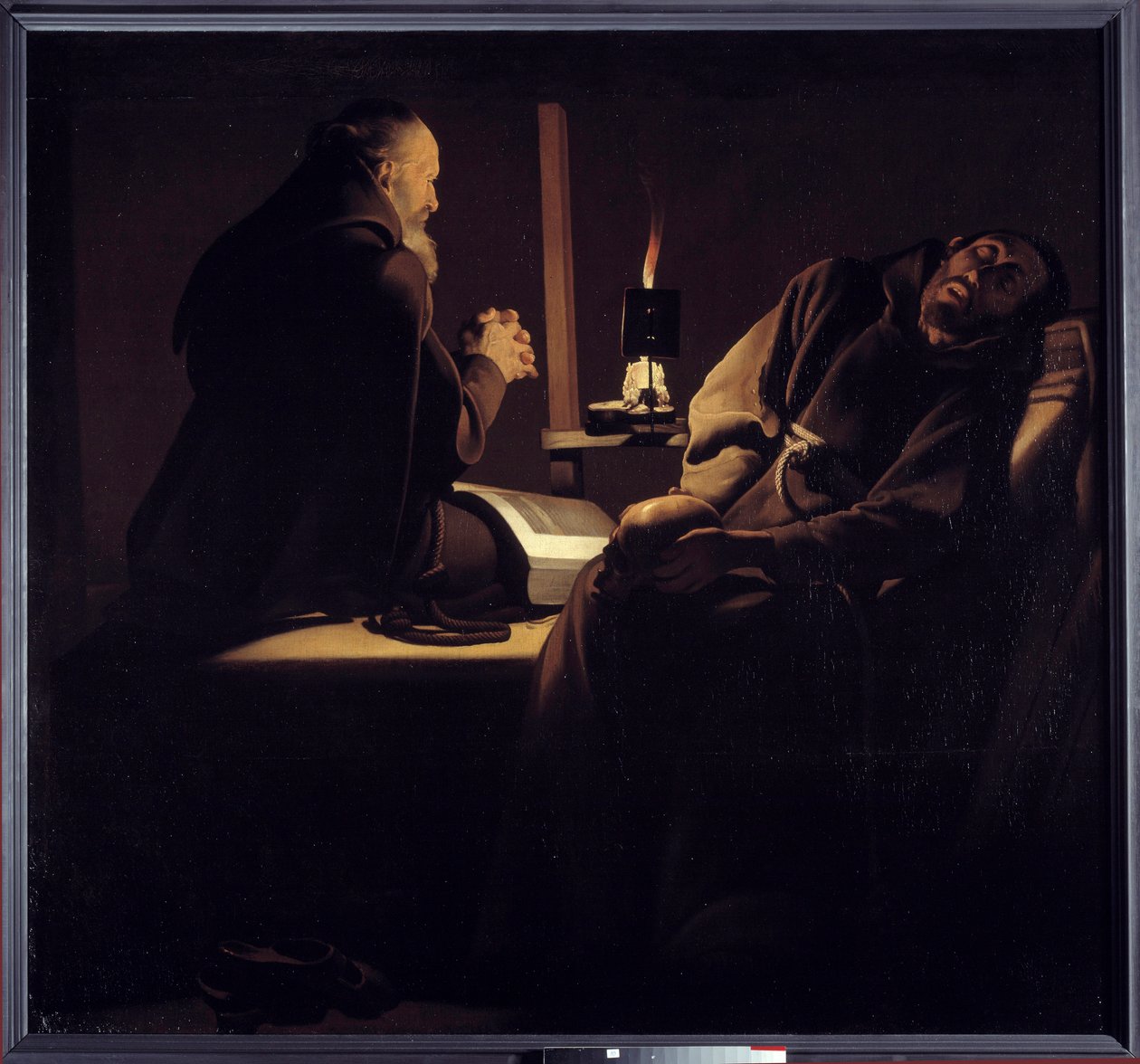De extase van Sint Franciscus (ook wel een monnik in gebed bij een stervende monnik of de twee monniken genoemd) door Georges de la (after) Tour