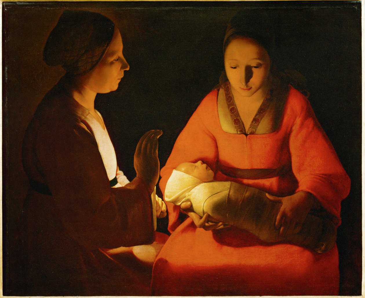 Het pasgeboren kind (schilderij op doek) door Georges de la Tour