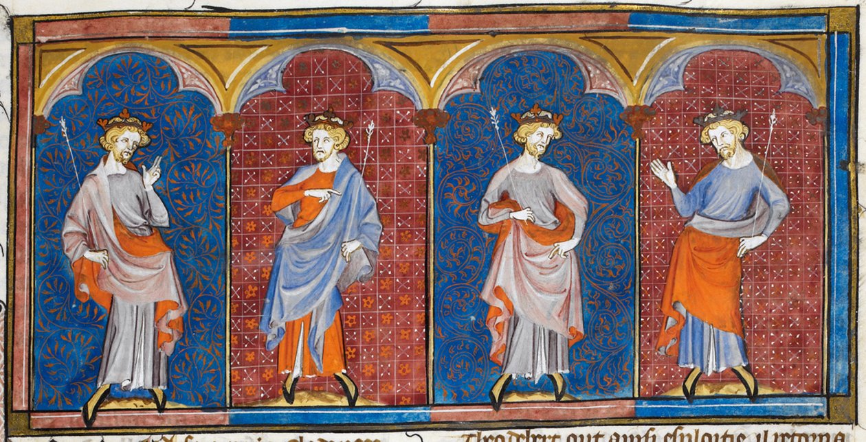 Clodomire, Childebert, Theodoric en Clothaire, uit Chroniques de France ou de St Denis, 14e eeuw (22093692824) door Georgia Levan Ramishvili from Tbilisi