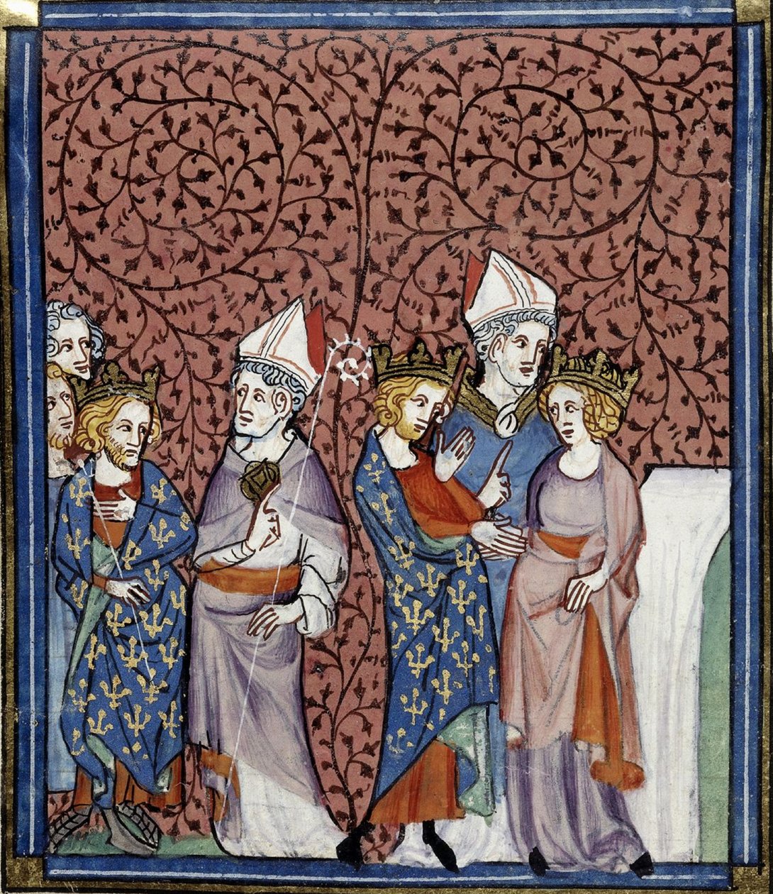 Hendrik I die een bisschop stuurt en zijn huwelijk met Anne, Grandes chroniques de France, Royal 16 G.VI, f.269v, ca. 1332-1350 (22727649151) door Georgia Levan Ramishvili from Tbilisi