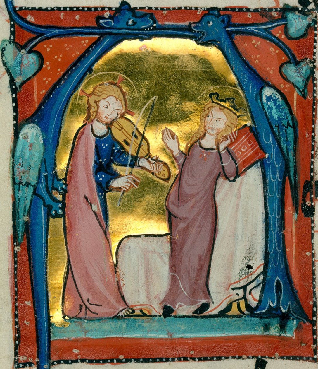 Jezus speelt muziek - Cisterciënzer Antifonarium (Delights Antiphonar), breisgau ca. 1300 (Karlsruhe, Badense Staatsbibliotheek, COD. St. Georgen 5, fol. 16 v) (46824974821) door Georgia Levan Ramishvili from Tbilisi