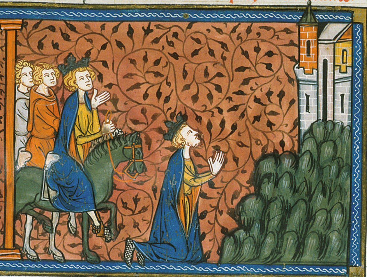 Lodewijk IX op pelgrimstocht naar Nazareth, uit Chroniques de France ou de St Denis, 14e eeuw (22528526100) door Georgia Levan Ramishvili from Tbilisi