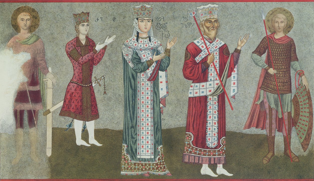 Kopie van een fresco met Koningin Thamar (1184-1213) en haar vader Koning Grigori III (1156-1184) door Georgian School