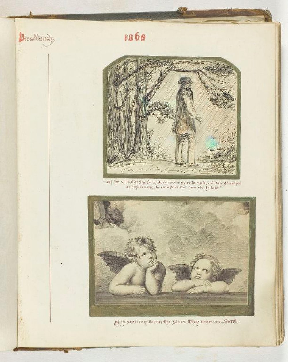 Naamloos [man in de regen en twee cherubijnen], 1868 door Georgina Cowper