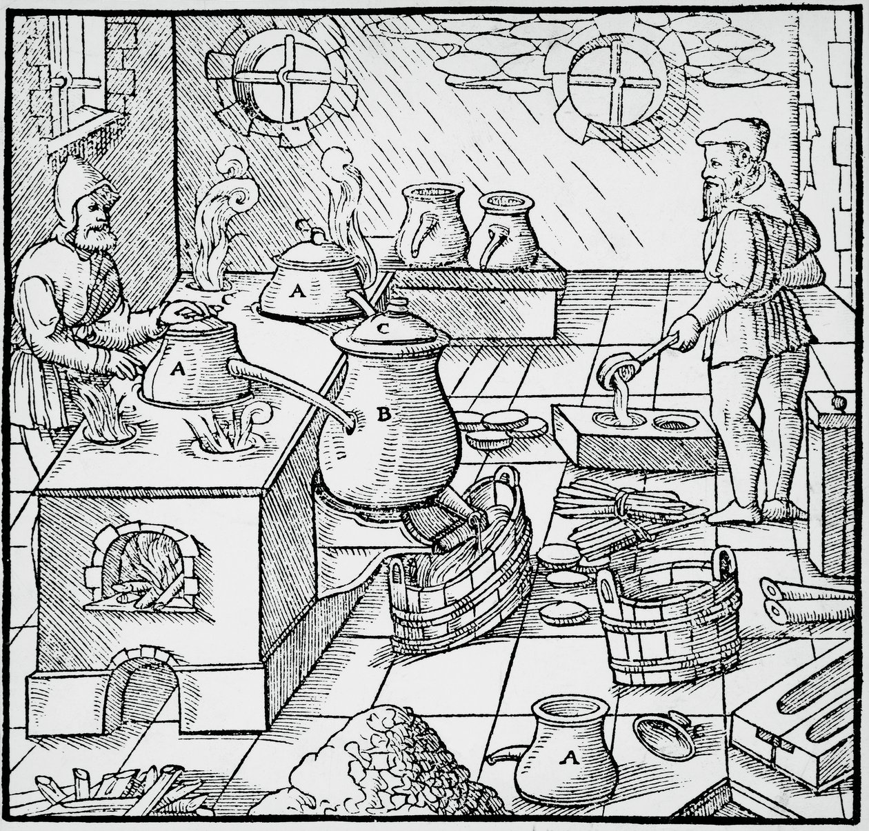 Gravure uit De re metallica, door Georgius Agricola, gepubliceerd in Basel door Georgius Agricola