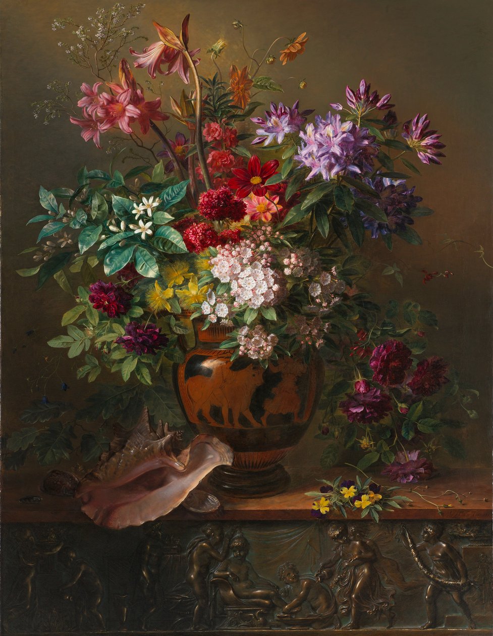 Stilleven met bloemen in een Griekse vaas: allegorie van de lente door Georgius Jacobus Johannes van Os