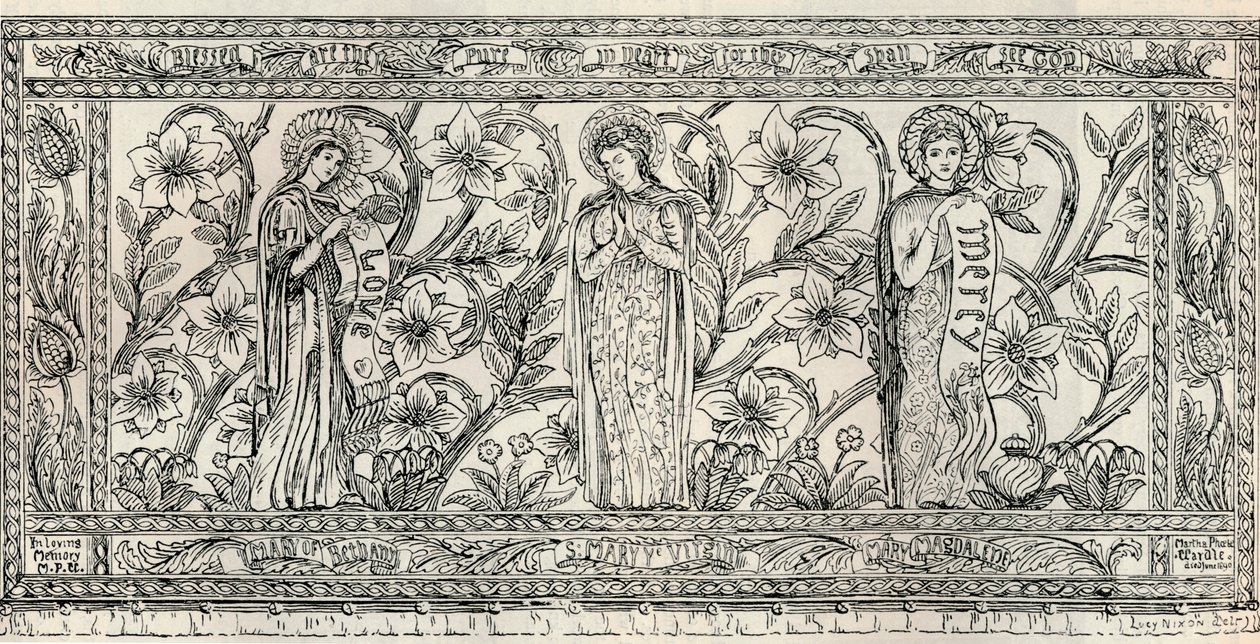 Wit altaardoek, parochiekerk, Cheddleton, ca. 1891 door Gerald Callcott Horsley