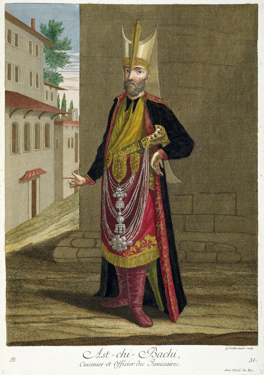 Ast-chi-Bachi, kok en officier van de Janitsaren, 18e eeuw door Gerard Jean Baptiste Scotin