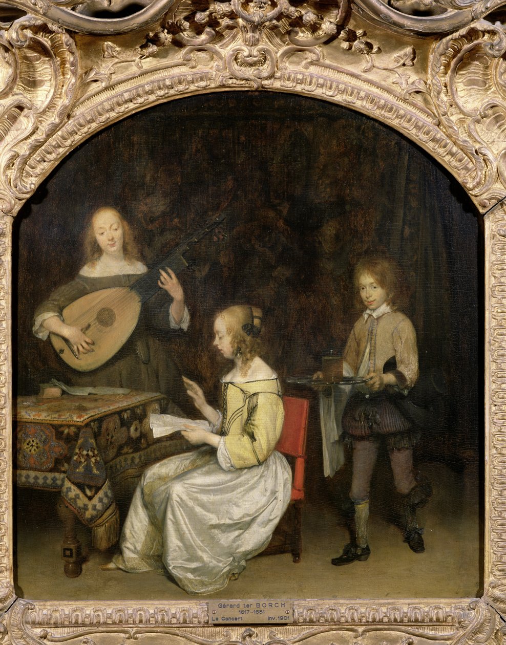 Het concert: zanger en theorbespeler door Gerard ter Borch