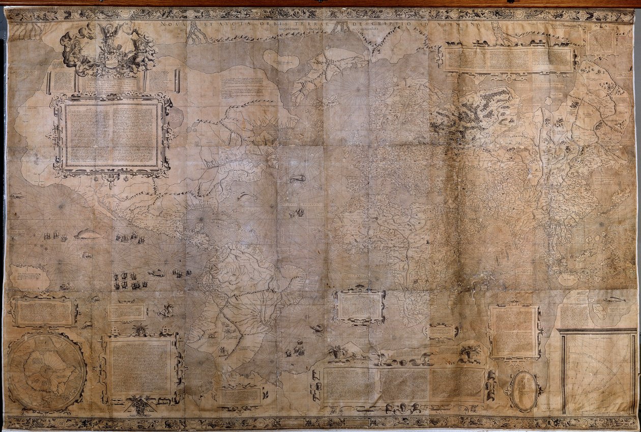 Geografische kaart van de wereld. Kaart van de Nederlandse school volgens de projectie van Gerard Mercator door Gerard (after) Mercator