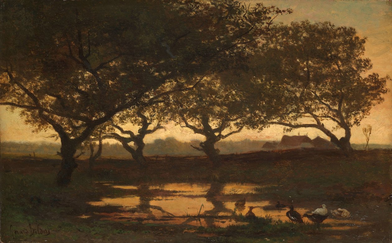 Bosvijver bij zonsondergang door Gerard Bilders