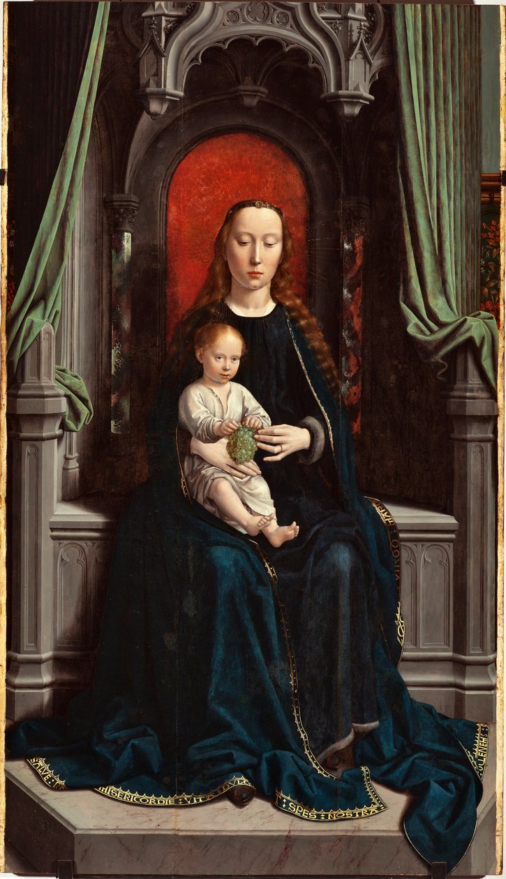 Madonna met Kind op de Troon of Madonna van de Druiven, centraal paneel van het Cervara Altaarstuk door Gerard David