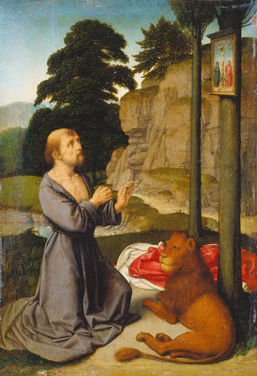 De heilige Hiëronymus in de woestijn door Gerard David