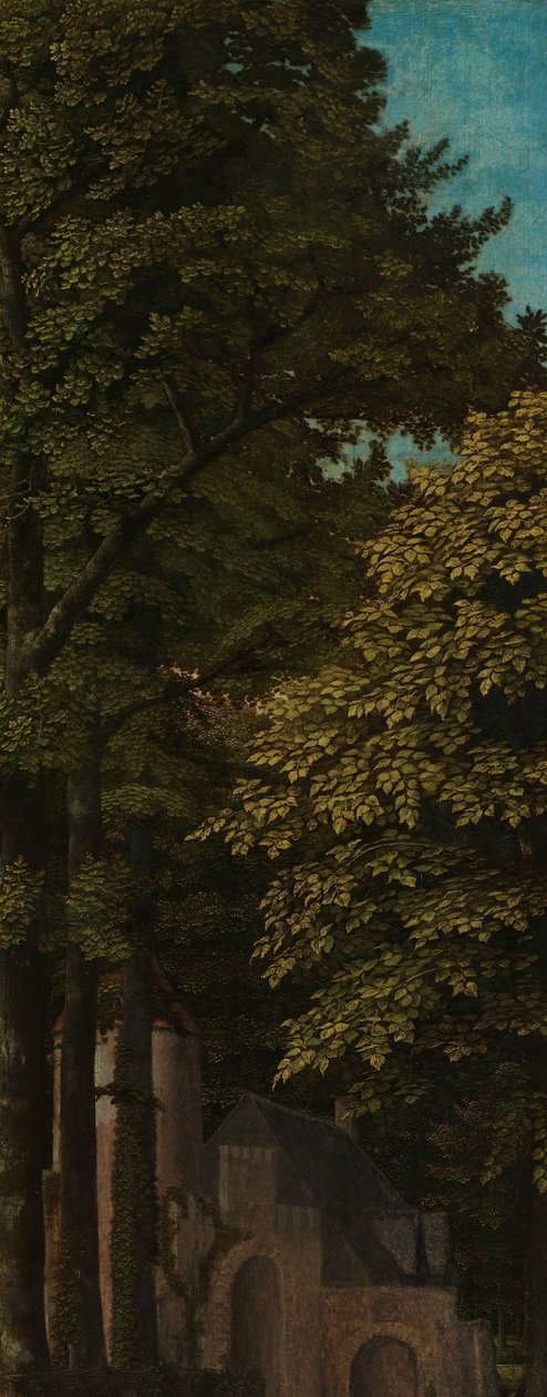 Gezicht in een bos, buitenste linker vleugel van een drieluik door Gerard David