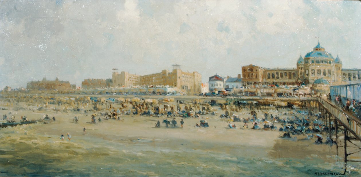 Een zomerdag op het strand van Scheveningen bij het Kurhaus door Gerard Delfgaauw