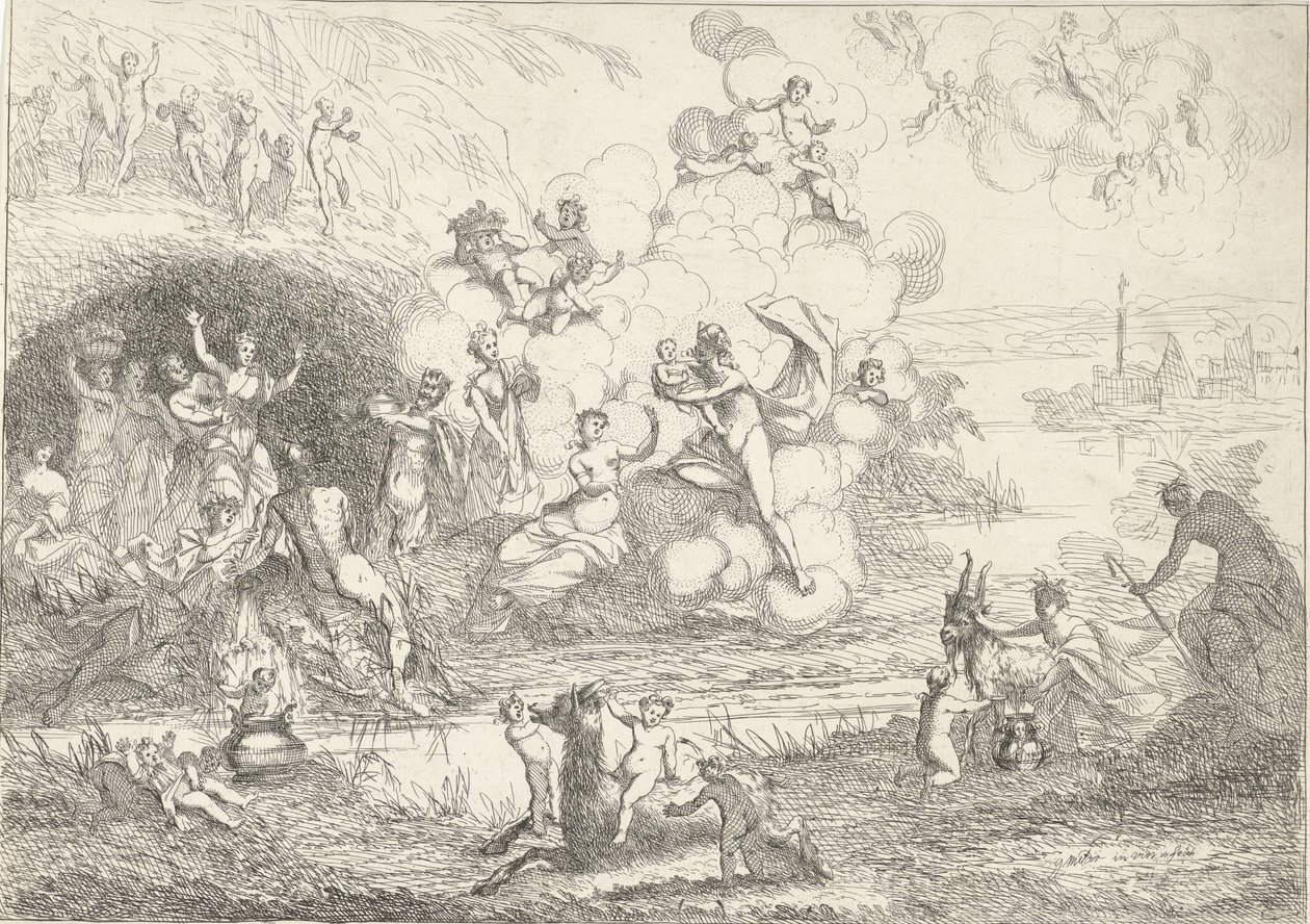 Mercurius geeft Bacchus aan de nimfen door Gerard Melder