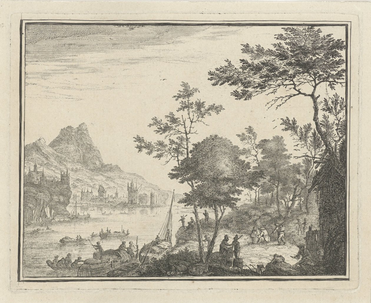 Rivierlandschap met landingsplaats door Gerard Melder