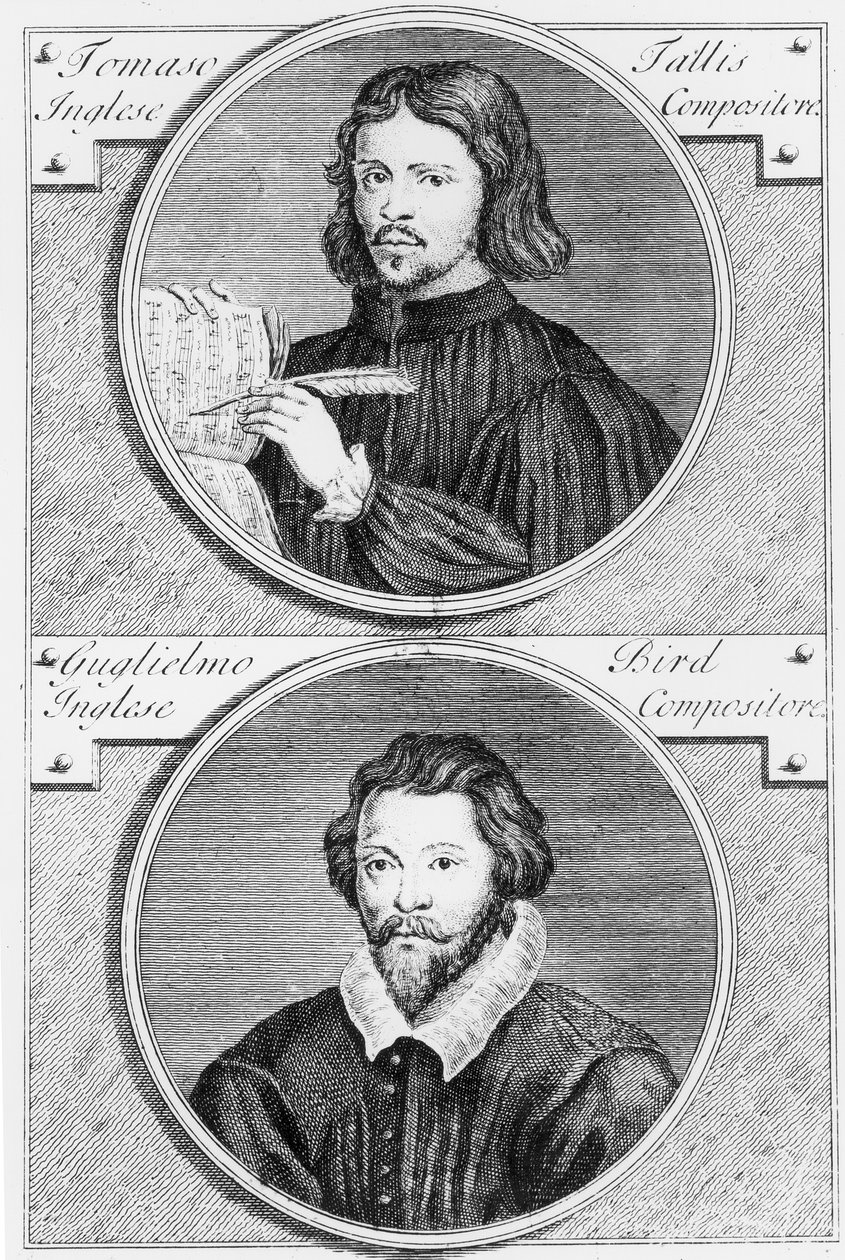 Thomas Tallis (c.1505-85) en William Byrd (1543-1623) gegraveerd door Niccolo Francesco Haym door Gerard Vandergucht