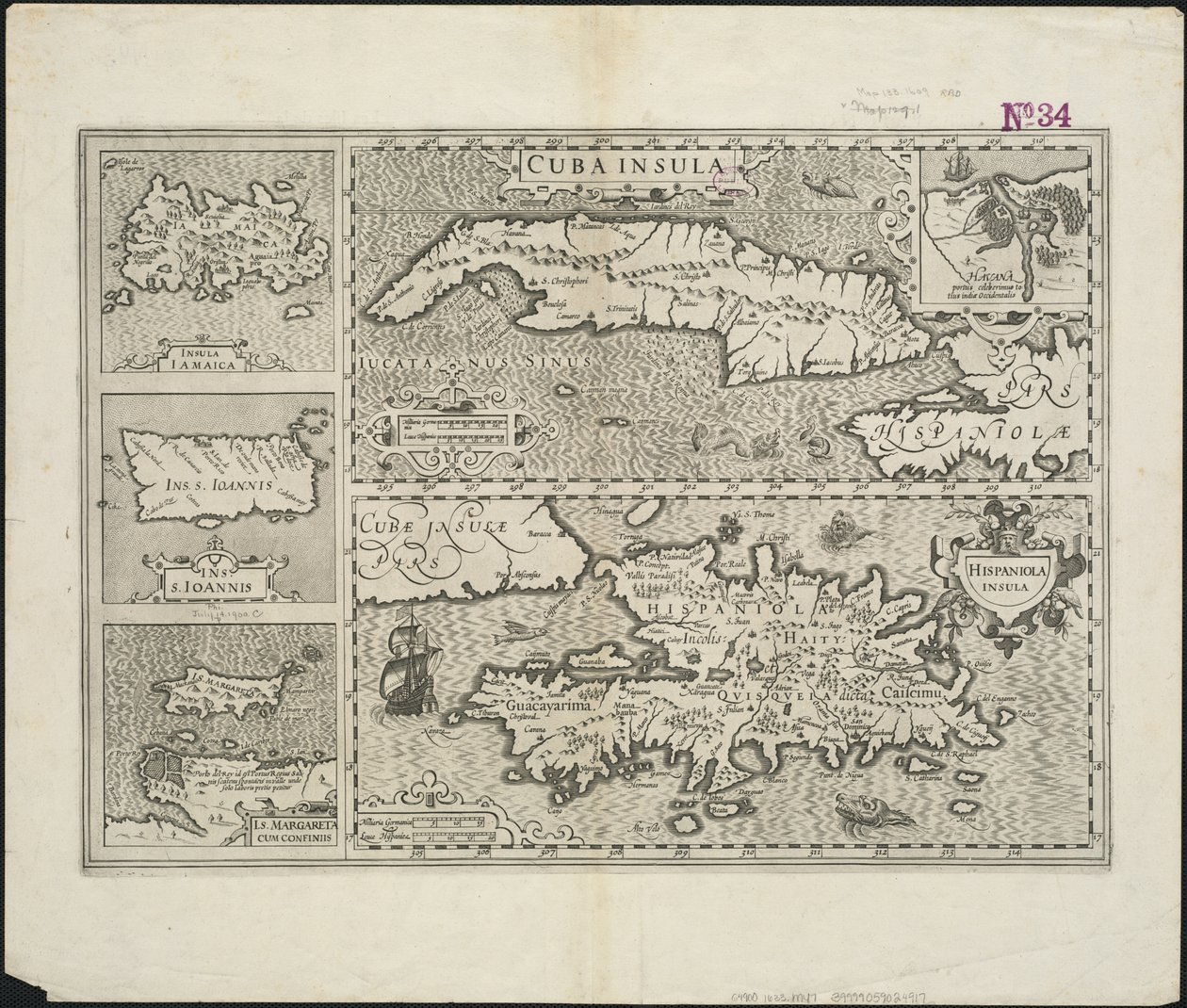 Cuba Insula; Hispaniola Insula, gegraveerd door Hendrik Hondius door Gerard after Mercator