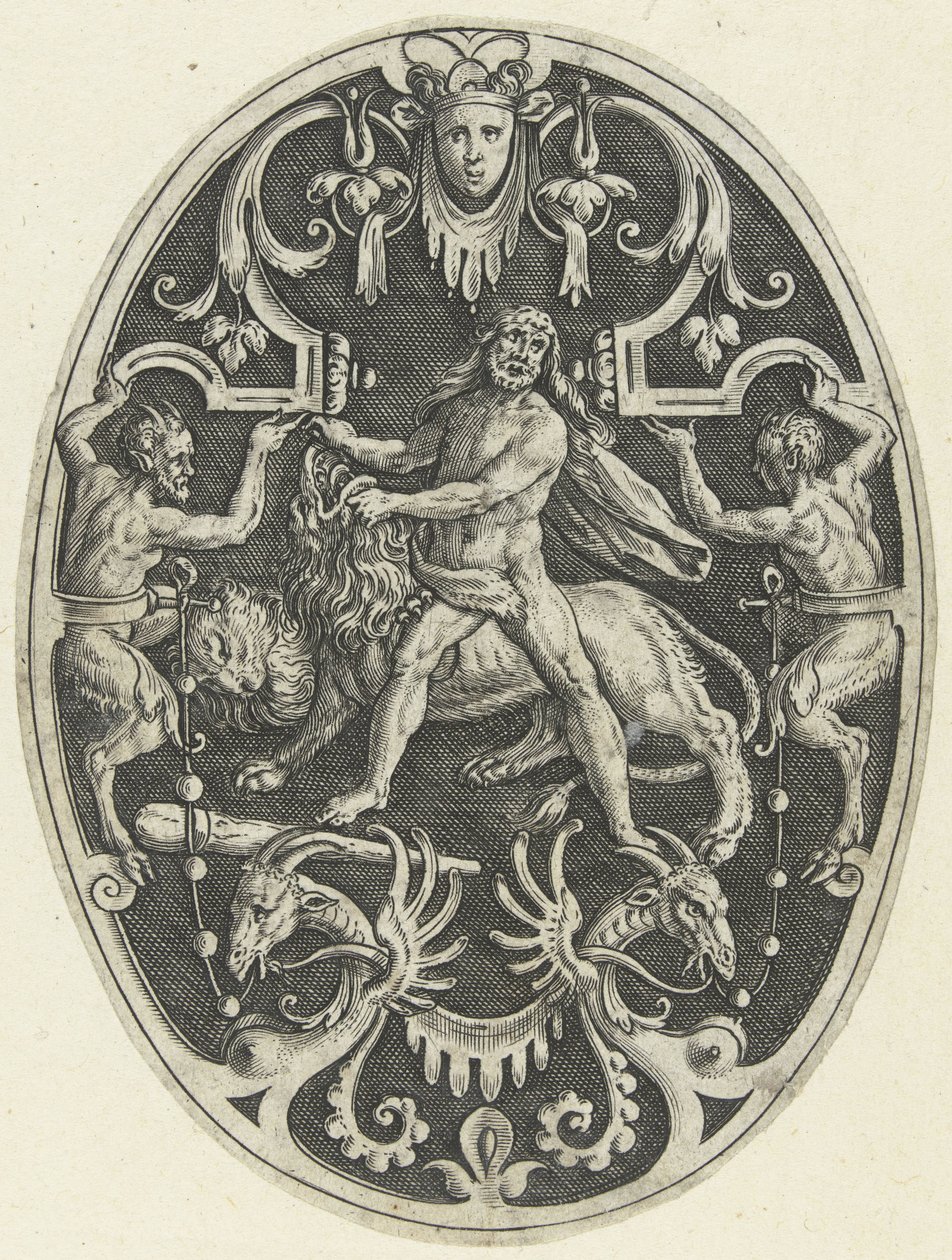 Vlakdecoratie: Hercules en de Nemeïsche leeuw door Gerard de Jode