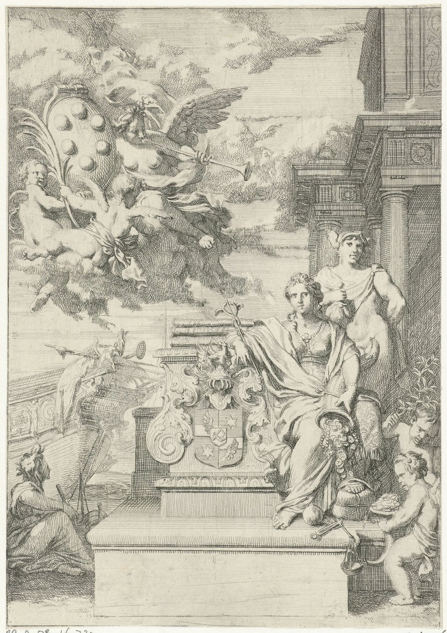 Allegorie op de handel en het familiewapen van De Medici door Gerard de Lairesse