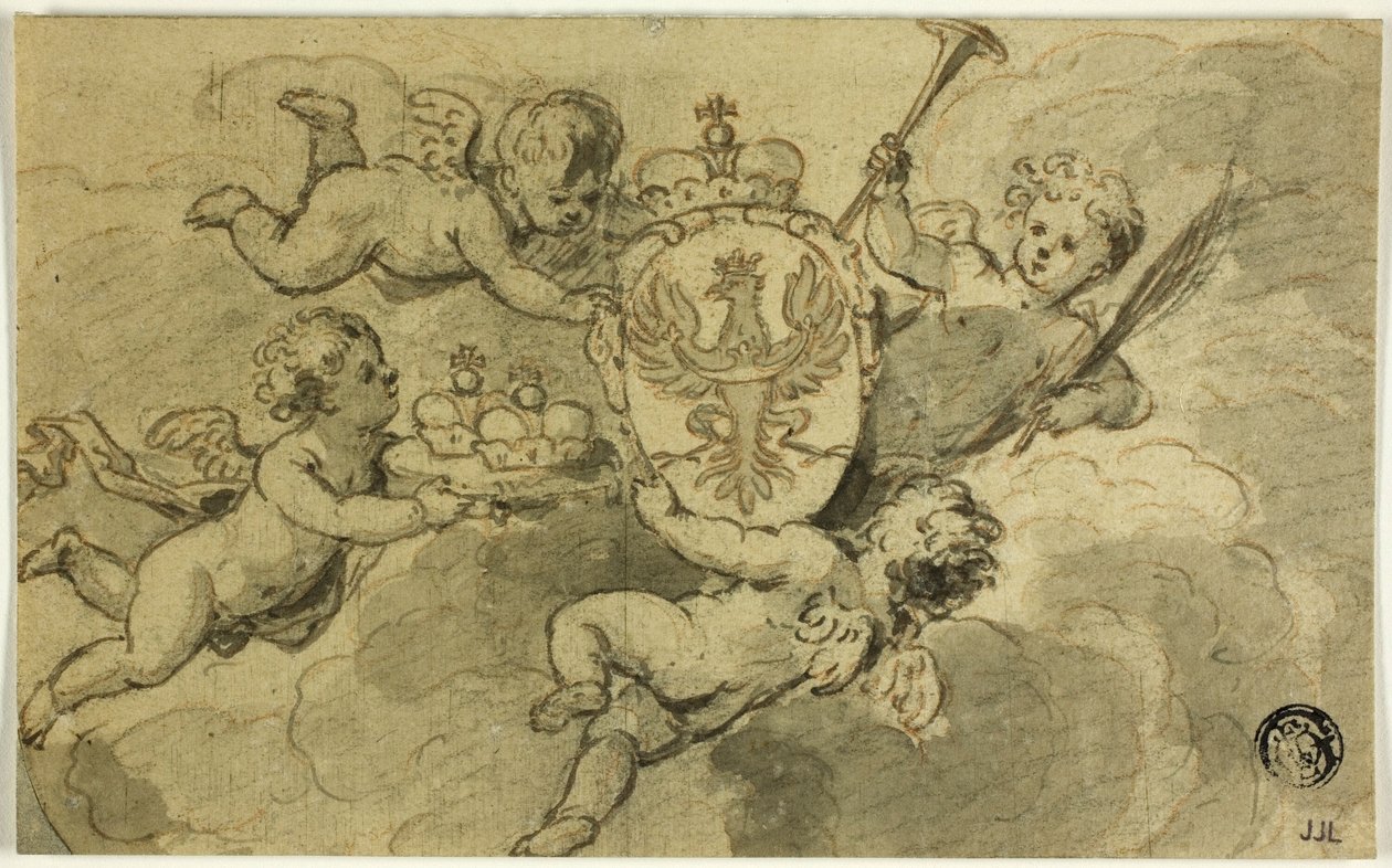 Putti en wapenschild door Gerard de Lairesse