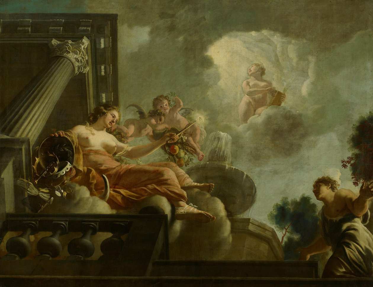 Religio begunstigt Abondantia: allegorische voorstelling van de verzorging van leprozen en onnozelen door Gerard de Lairesse