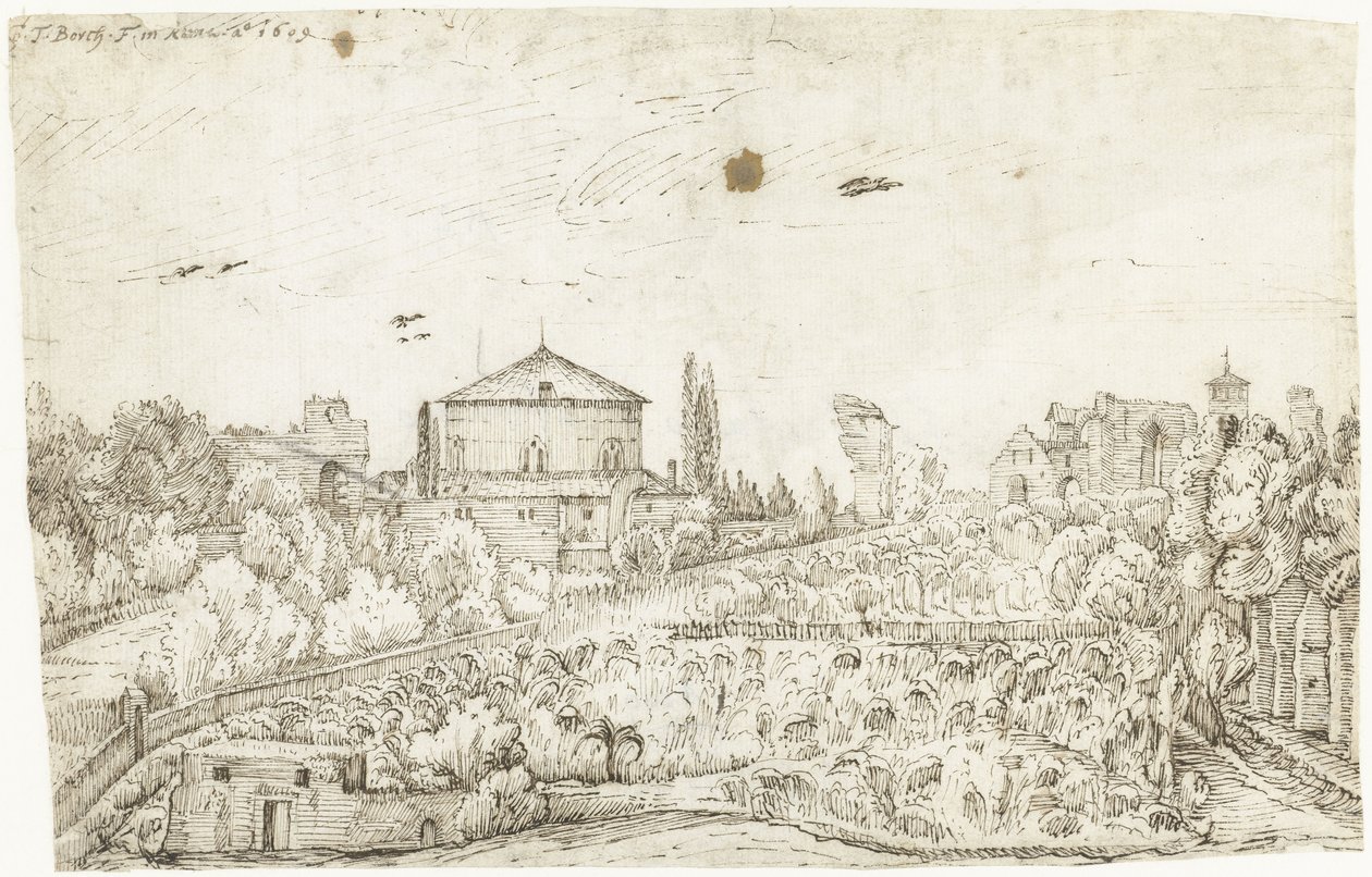 Gezicht op de San Stefano Rotondo, Rome, vanuit het noorden door Gerard ter Borch