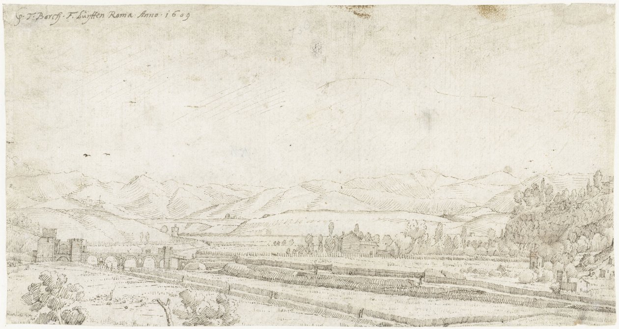 Landschap met de Ponte Milvio, buiten Rome door Gerard ter Borch