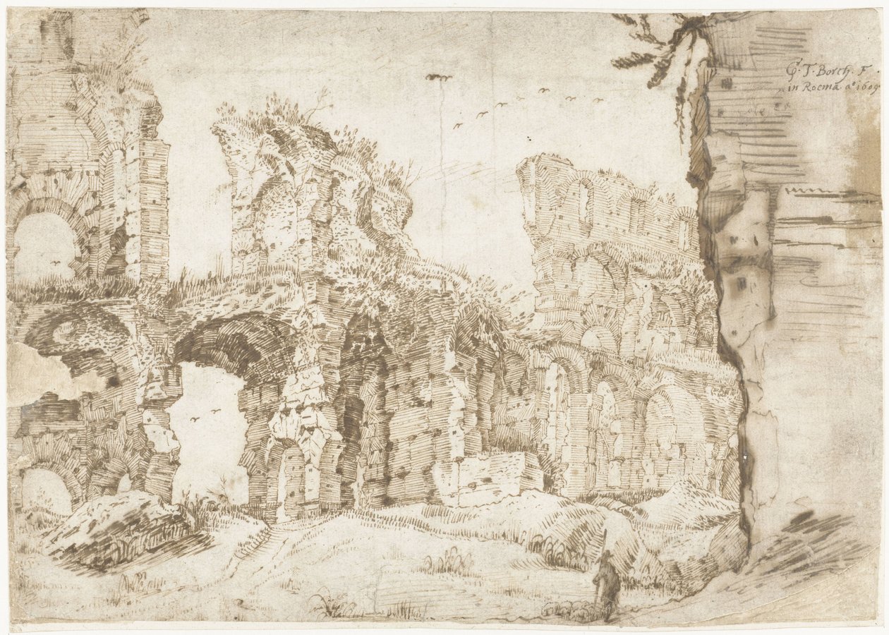 Ruïnes van het Colosseum, Rome, gezien van binnen door Gerard ter Borch
