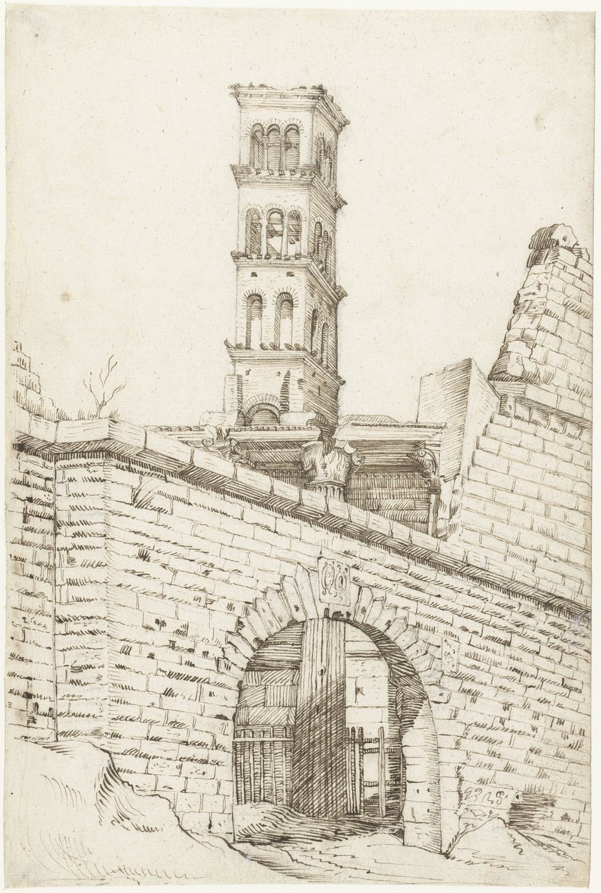Tempel van Mars Ultor en de Pantaniboog in het Forum van Augustus en de toren van San Basilio door Gerard ter Borch (I)