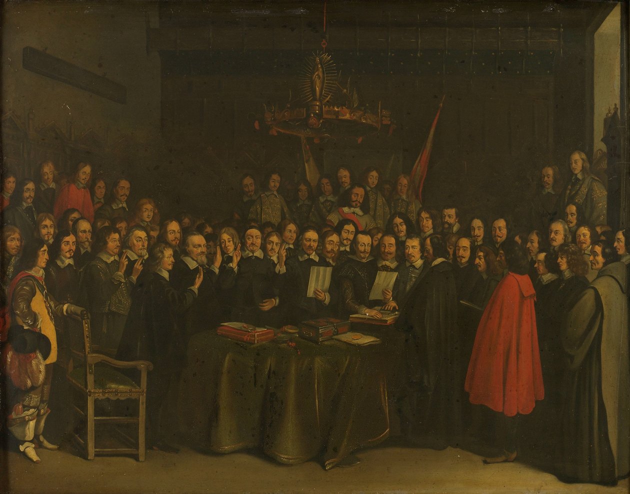Ratificatie van de Vrede van Münster tussen Spanje en de Nederlandse Republiek in het Stadhuis van Münster, 15 mei 1648 door Gerard ter Borch (II) (copy after)