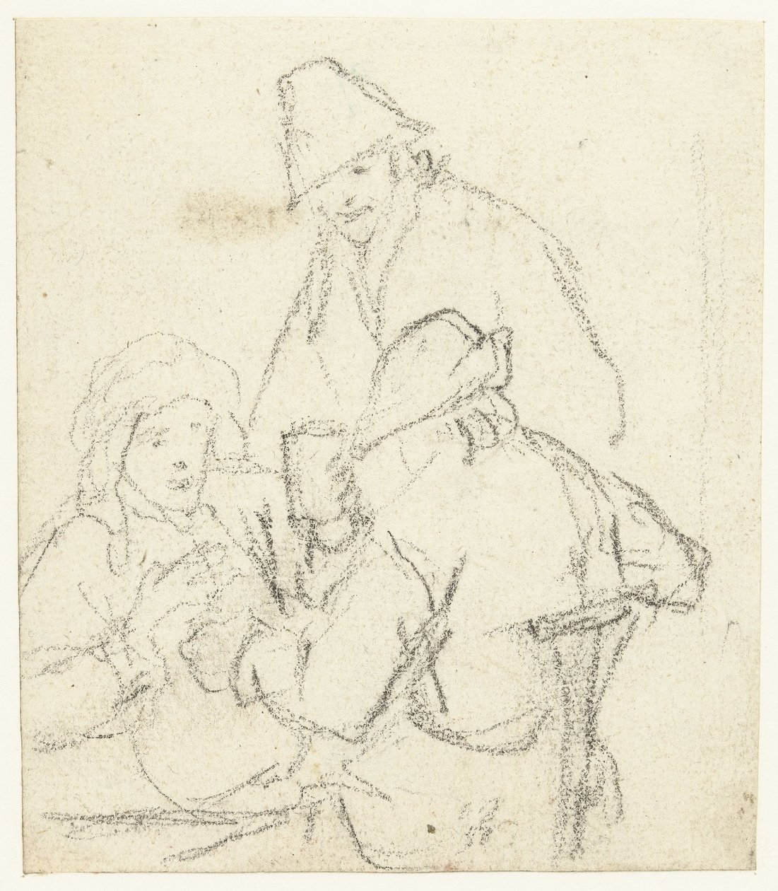 Drie drinkende boeren rond een tafel door Gerard ter Borch (II) (possibly)