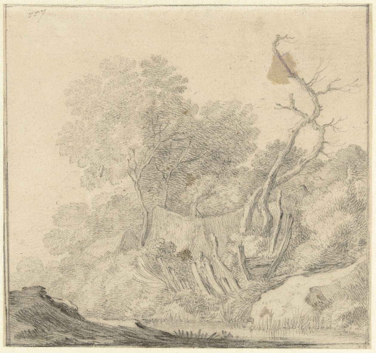 Huizen tussen bomen bij water door Gerard ter Borch (II) (possibly)