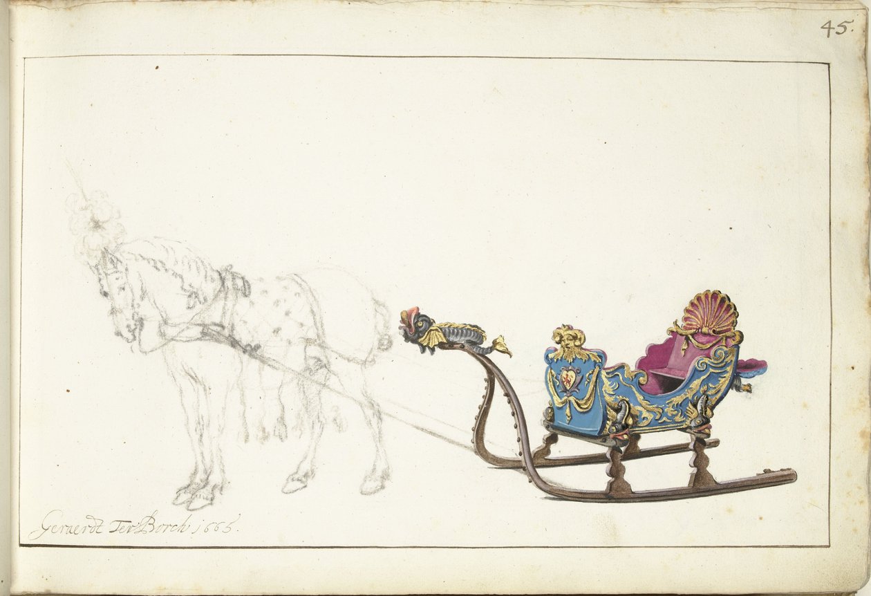 Paard en slede door Gerard ter Borch (II) (signed by artist)