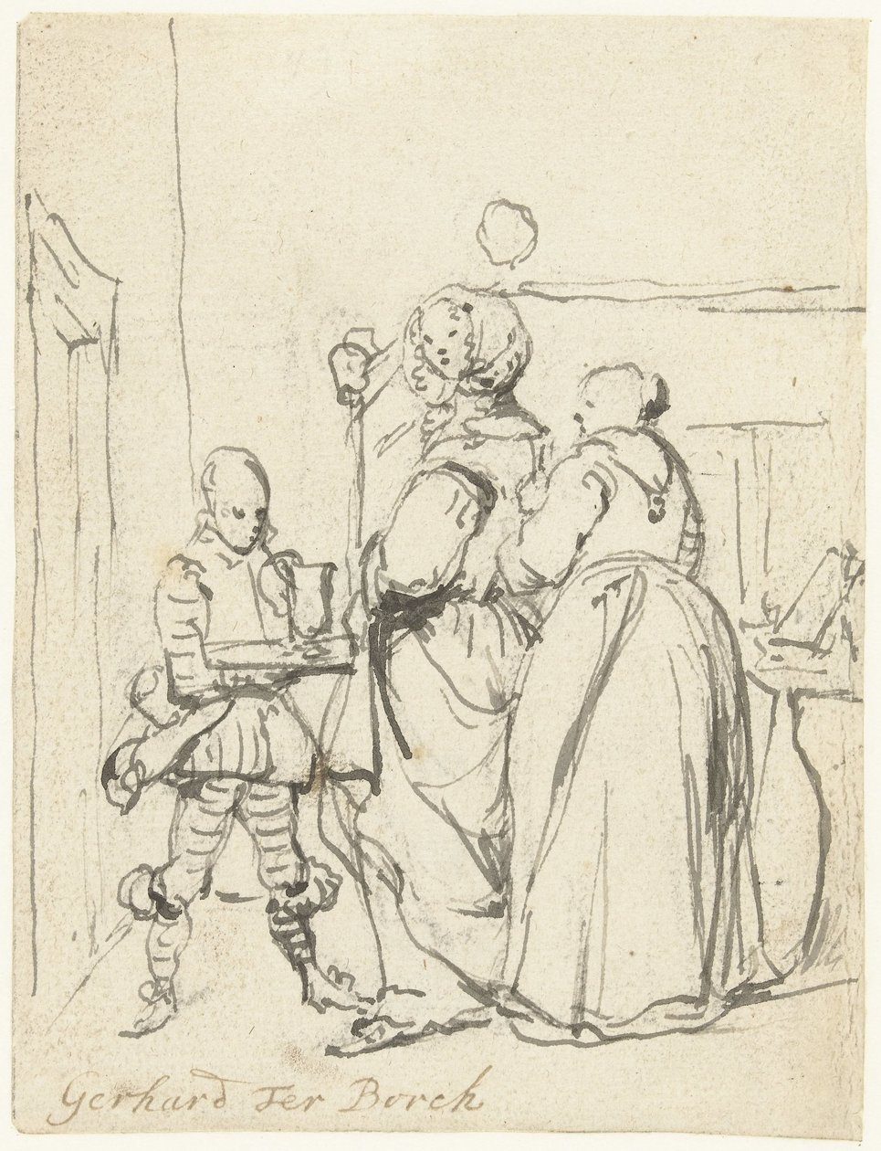 Dame bezig met haar toilet door Gerard ter Borch (II)
