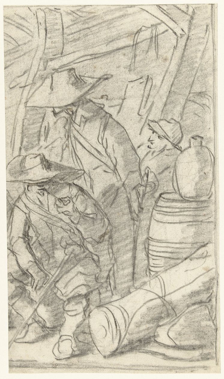 Drie mannen in een legerkamp door Gerard ter Borch (II)