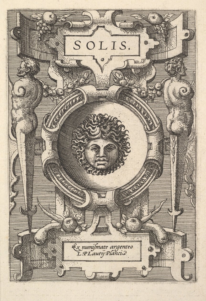 Buste van Sol omgeven door bandwerk, uit de serie 