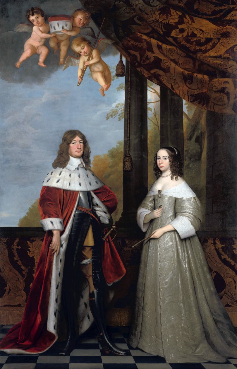 Portret van Friedrich Wilhelm, keurvorst van Brandenburg, en zijn vrouw Louise Henriette, gravin van Oranje-Nassau door Gerard van Honthorst