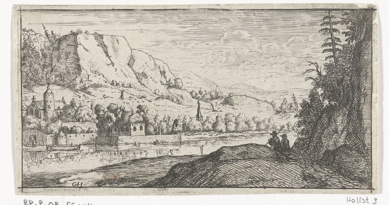 Rivier in een berglandschap door Gerard van Honthorst