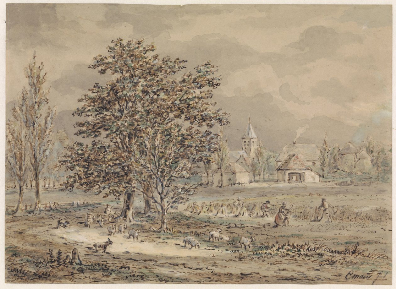 Gezicht op het dorp Zoelmond door Gerardus Emaus de Micault