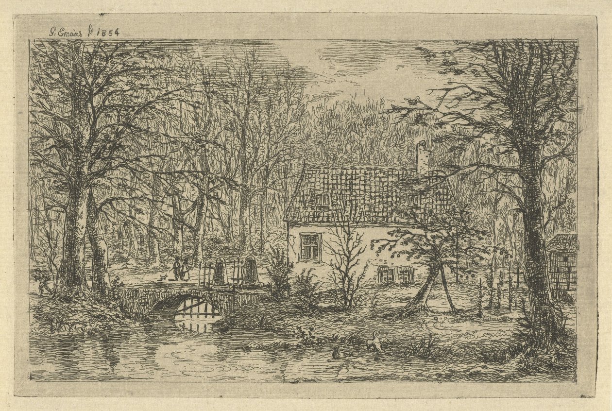 Huis met brug over sloot door Gerardus Emaus de Micault