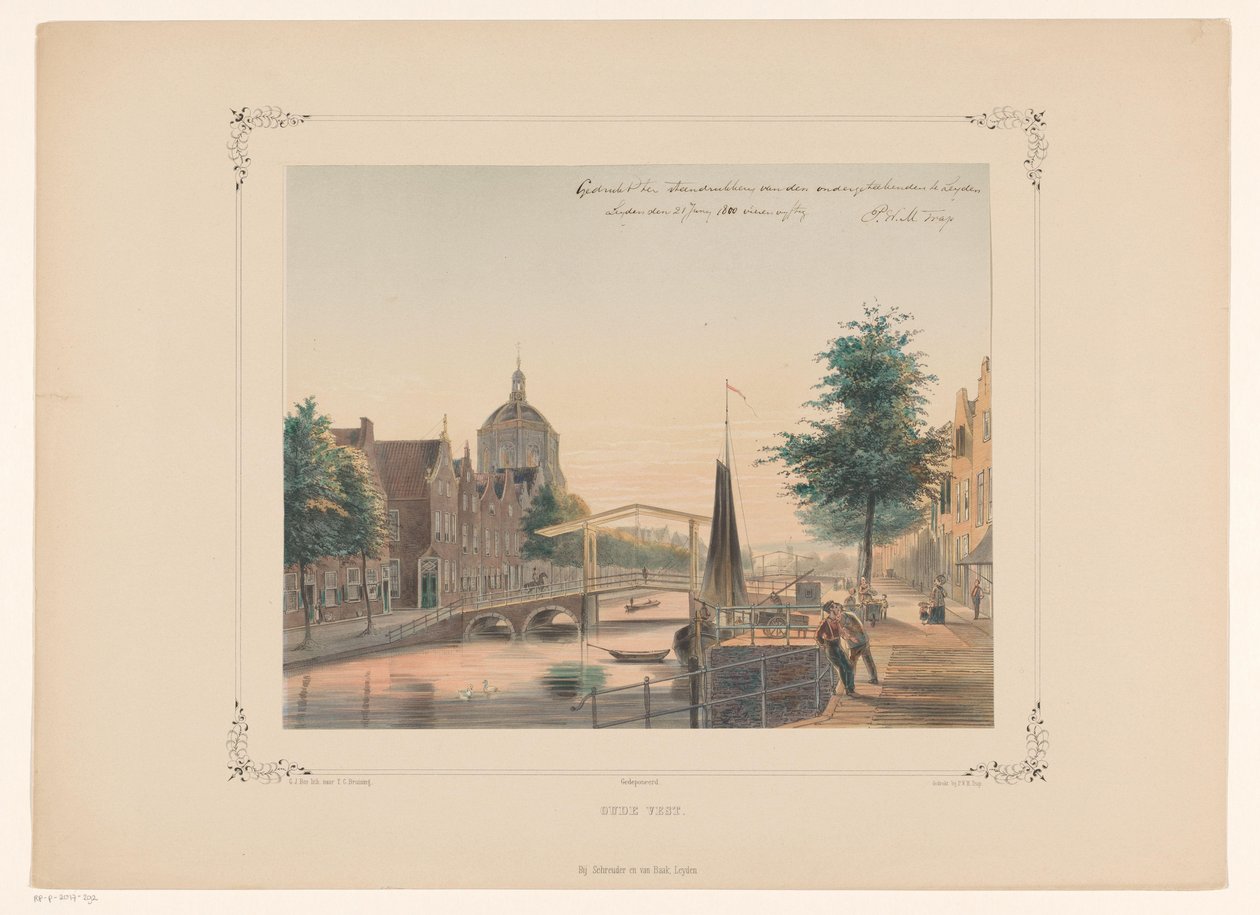 Gezicht op de Oude Vest te Leiden door Gerardus Johannes Bos