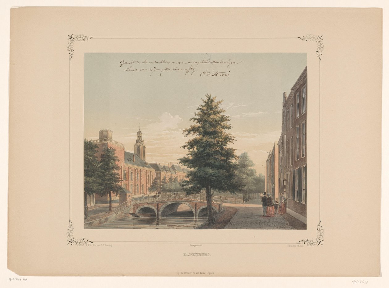Gezicht op de Rapenburg in Leiden door Gerardus Johannes Bos