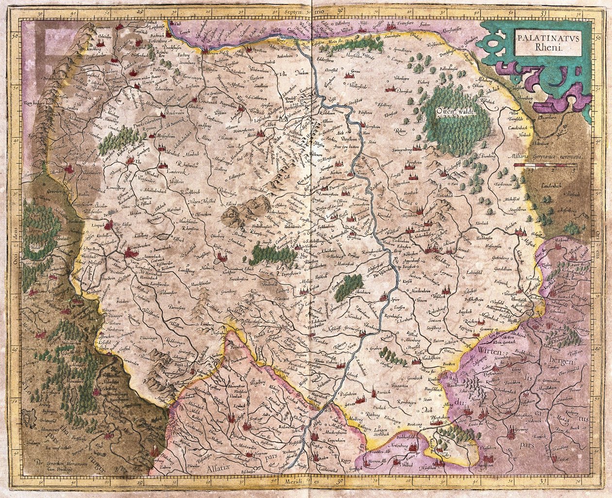 Beierse regio en de rivier de Donau, Duitsland (gravure) door Gerardus Mercator
