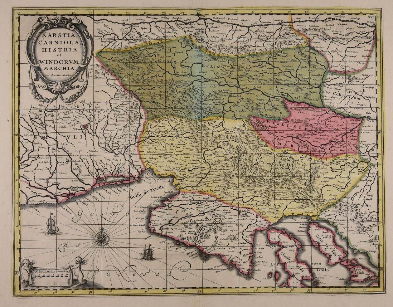 Karstië, Carniola, Histria en Windorum marchia door Gerardus Mercator